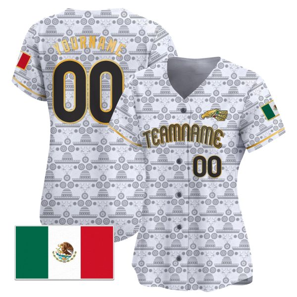 White Gold - Black Mexico Gold Sugar Skull Pattern Personalized Baseball Jersey - Image 2