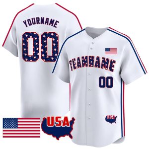 White Royal - Red Star & Stripes Pattern Personalized Baseball Jersey
