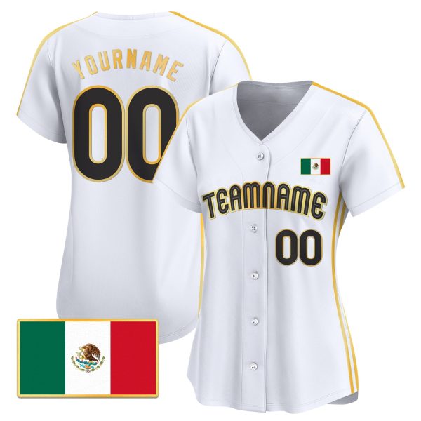 White Mexico Gold - Black Stripes Personalized Baseball Jersey - Image 2