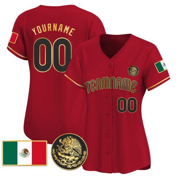Red Mexico Gold - Black Eagle Patch Personalized Baseball Jersey - Image 2