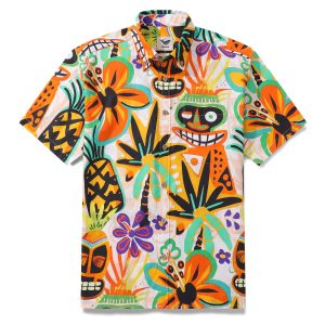 Tropical Tiki Hawaiian Shirt for Men - Short Sleeve Button-Down Aloha Shirt for Casual Beach, Travel and Vacation Wear