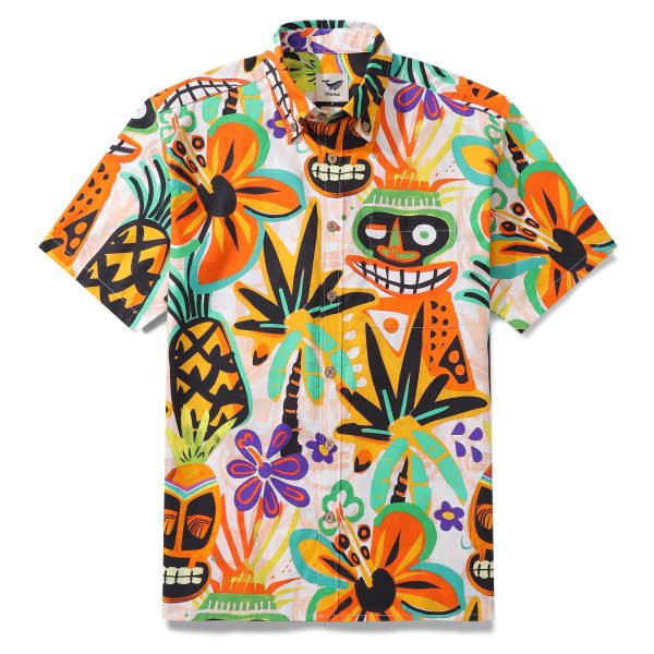 Tropical Tiki Hawaiian Shirt for Men - Short Sleeve Button-Down Aloha Shirt for Casual Beach, Travel and Vacation Wear