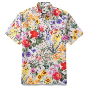 Hawaiian Shirt for Men with Colorful Floral Print - Short Sleeve Button-Down Shirt for Casual Beach and Travel Wear