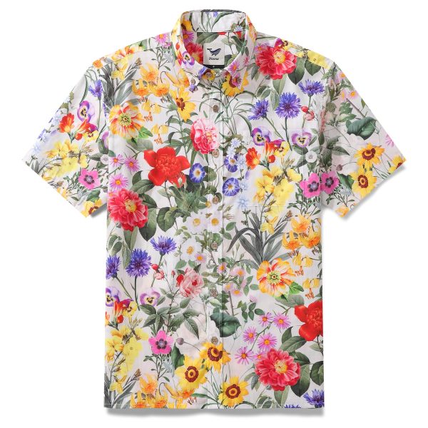 Hawaiian Shirt for Men with Colorful Floral Print - Short Sleeve Button-Down Shirt for Casual Beach and Travel Wear