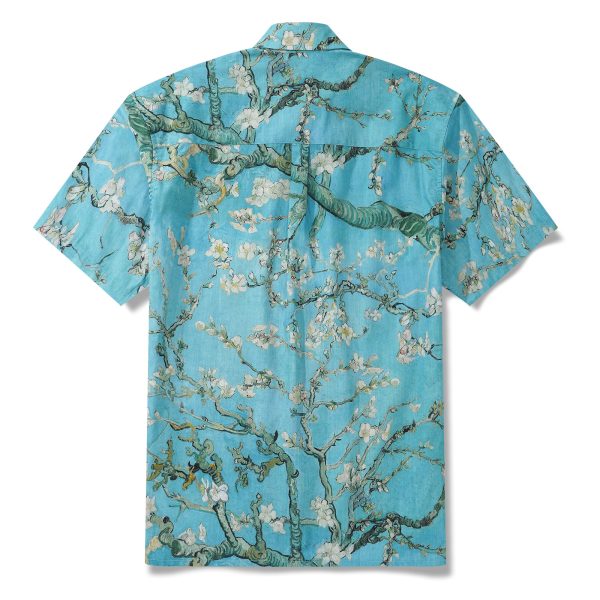 Hawaiian Shirt for Men - Green Aloha Blossoming Almond Button-Down Short Sleeve Shirt for Casual Beach, Travel and Vacation Wear - Image 2