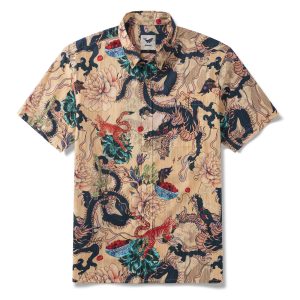 Hawaiian Shirt for Men with Dragon Print - Short Sleeve Button-Down Aloha Shirt for Casual Beach and Travel Wear