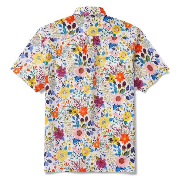 Hawaiian Shirt for Men with Aloha Floral Bookmark Print - Beige Short Sleeve Button-Down Shirt for Casual Beach and Travel Wear - Image 3