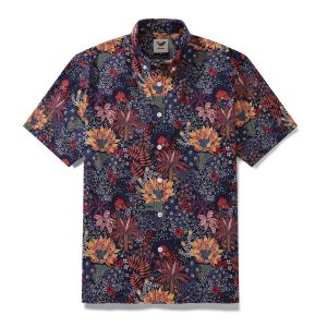 1950s Tropical Hawaiian Shirt for Men with Quirky Plants Print - Casual Beach and Travel Wear Short Sleeve Aloha Shirt