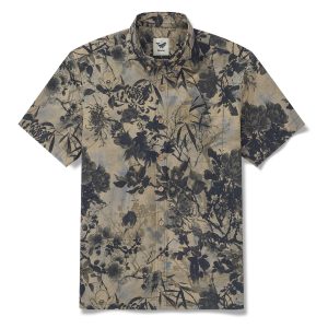Hawaiian Shirt for Men - Brown Short Sleeve Button-Down Aloha Shirt with Oriental Essence Design