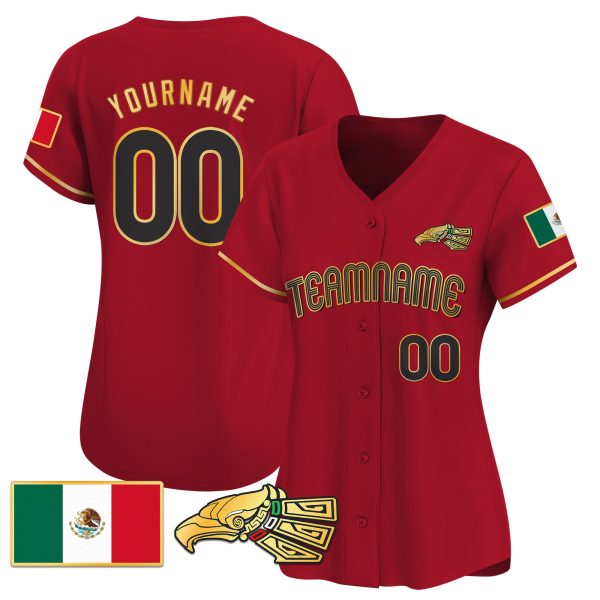 Red Gold-Black Mexico Gold Personalized Baseball Jersey - Image 2