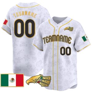 White Gold - Black Mexico Gold Aztec Pattern Personalized Baseball Jersey
