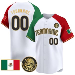 White Alternate Mexico Gold - Black Eagle Patch Personalized Baseball Jersey