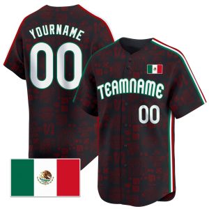 Black Green- White Mexico Stripes - Aztec Pattern Personalized Baseball Jersey