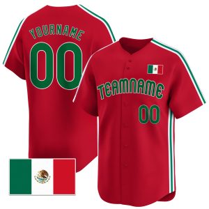 Red Green - White Mexican Flag Stripes Personalized Baseball Jersey