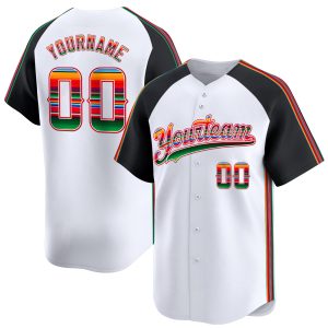 White Alternate Green - Red Mexico Serape Pattern Personalized Baseball Jersey