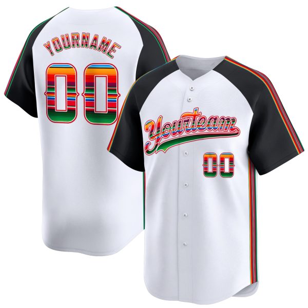 White Alternate Green - Red Mexico Serape Pattern Personalized Baseball Jersey
