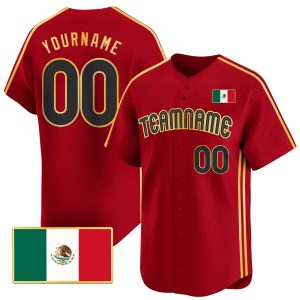 Red Mexico Gold - Black Stripes Personalized Baseball Jersey