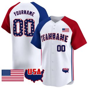 White Alternate Red - Royal Star & Stripes Pattern Personalized Baseball Jersey