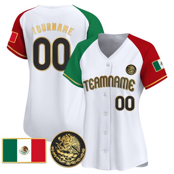 White Alternate Mexico Gold - Black Eagle Patch Personalized Baseball Jersey - Image 2