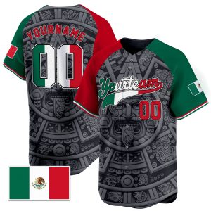 3D Black Alternate Red- White Aztec Mexico Pattern Personalized Baseball Jersey