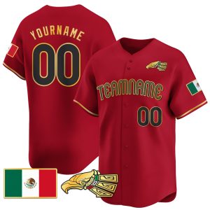 Red Gold-Black Mexico Gold Personalized Baseball Jersey