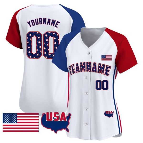 White Alternate Red - Royal Star & Stripes Pattern Personalized Baseball Jersey - Image 2