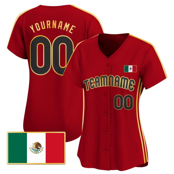 Red Mexico Gold - Black Stripes Personalized Baseball Jersey - Image 2