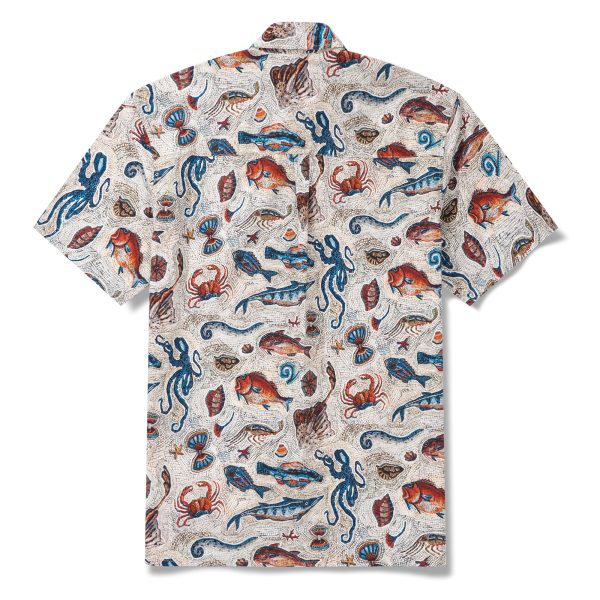 Men's Hawaiian Shirt - Beige Aloha Seaside Mosaic Print Button-Down Short Sleeve Aloha Shirt for Casual Beach, Travel and Vacation Wear - Image 3