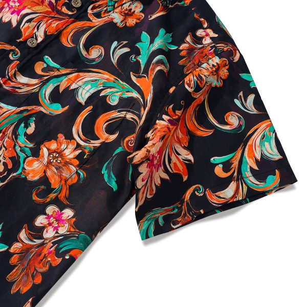 Hawaiian Shirt for Men - Brown Aloha Fiery Blossoms Print Button-Down Short Sleeve Aloha Shirt for Casual Beach, Travel and Vacation Wear - Image 3