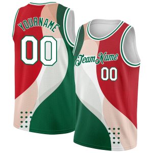 Red White Kelly Green 3D Mexico Authentic Personalized Basketball Jersey