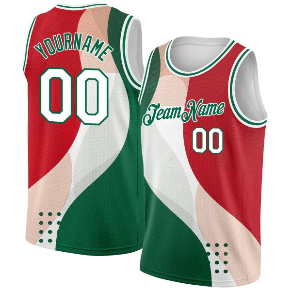 Red White Kelly Green 3D Mexico Authentic Personalized Basketball Jersey