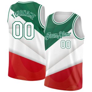 Kelly Green Red - White 3D Mexico Authentic Personalized Basketball Jersey