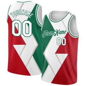 Kelly Green White-Red 3D Mexico Authentic Personalized Basketball Jersey