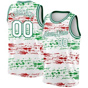 White Kelly Green-Red 3D Mexico Authentic Personalized Basketball Jersey