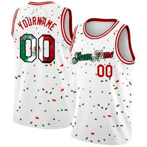 White Red Kelly Green - Black 3D Mexican Flag  Authentic Personalized Basketball Jersey