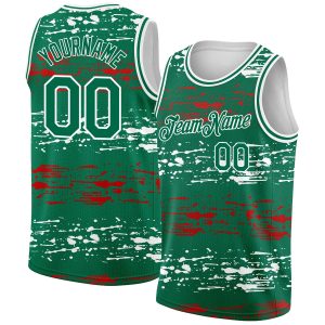 Kelly Green-Red-White3D Mexico Authentic Personalized Basketball Jersey