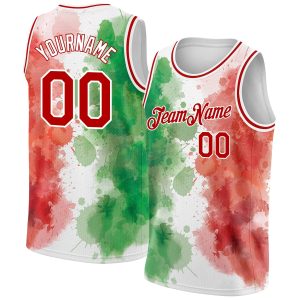 Kelly Green Red-White 3D Mexico Watercolored Splashes Grunge Design Custom Authentic Basketball Jersey