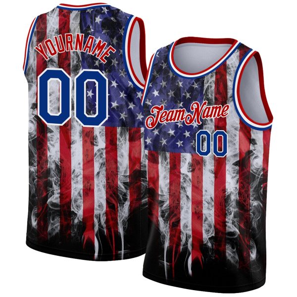 White Royal-Red 3D American Flag Fashion Authentic Personalized Basketball Jersey