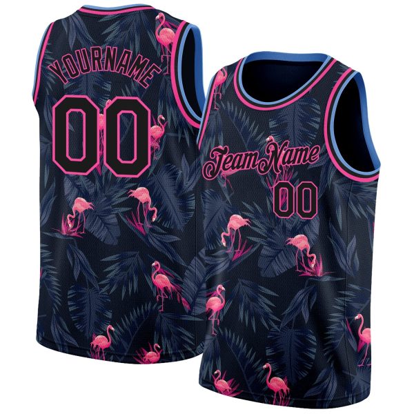 Black Pink-Light Blue 3D Pattern Design Flamingo Authentic Personalized Basketball Jersey