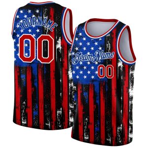 Black Red-Royal 3D American Flag Fashion Authentic Personalized Basketball Jersey
