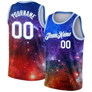 Galactic White-Light Blue 3D Authentic Personalized Basketball Jersey