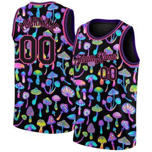 Black Pink 3D Pattern Design Magic Mushrooms Psychedelic Hallucination Authentic Personalized Basketball Jersey