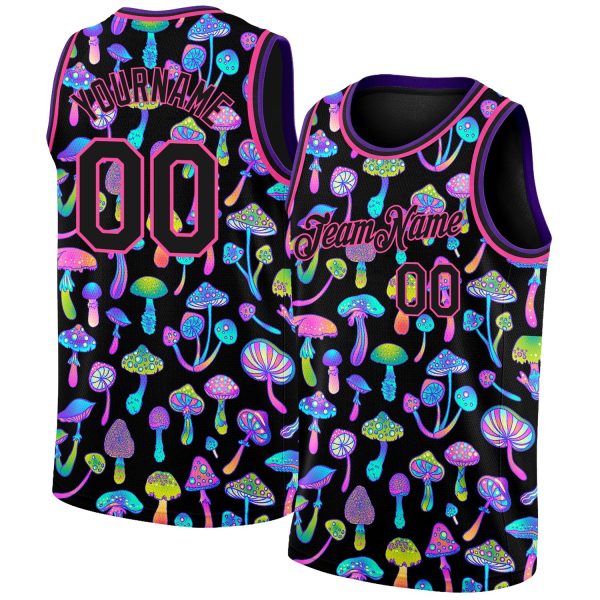 Black Pink 3D Pattern Design Magic Mushrooms Psychedelic Hallucination Authentic Personalized Basketball Jersey