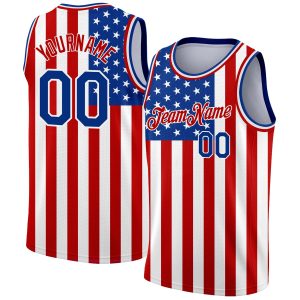 White Royal-Red 3D American Flag Fashion Authentic Personalized Basketball Jersey