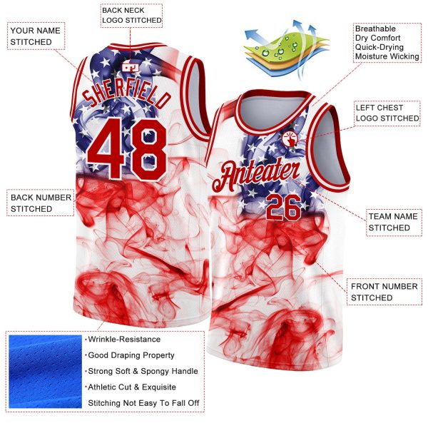 White Red 3D American Flag Fashion Authentic Personalized Basketball Jersey - Image 2