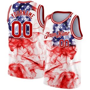 White Red 3D American Flag Fashion Authentic Personalized Basketball Jersey