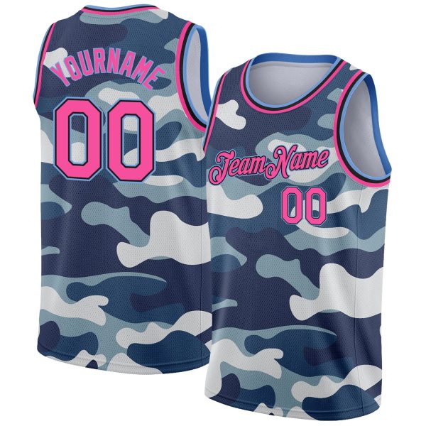 Camo Pink Black-Light Blue 3D Authentic Salute To Service Personalized Basketball Jersey