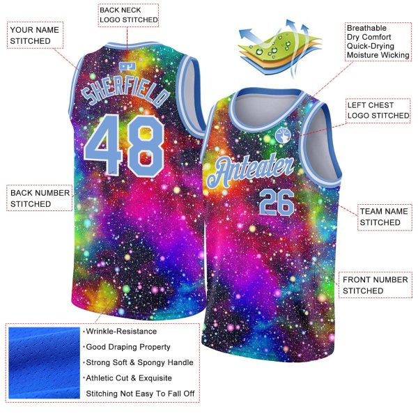 Galactic Light Blue-White 3D Authentic Personalized Basketball Jersey - Image 2