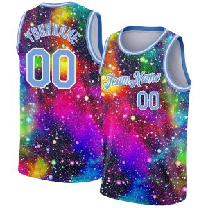 Galactic Light Blue-White 3D Authentic Personalized Basketball Jersey