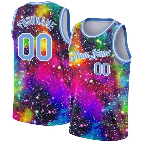 Galactic Light Blue-White 3D Authentic Personalized Basketball Jersey